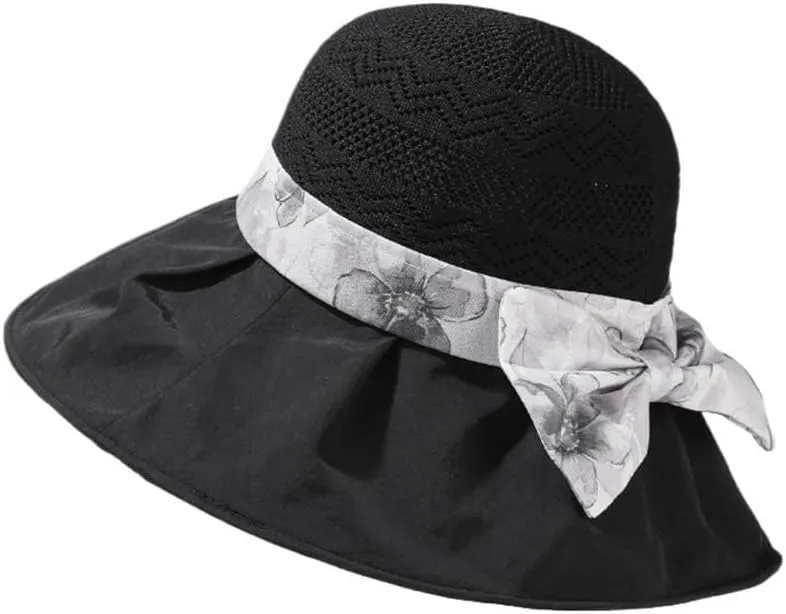 2025 Women's Elegant Bow Sun Hat Wide Brim UV Protection Visor Hat Foldable Bucket Hats Summer Beach Garden Caps