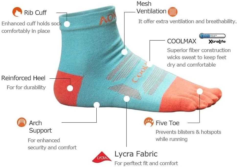 AONIJIE Running Ankle Toe Socks for Men and Women Lightweight Coolmax High Performance Five Finger Athletic Socks
