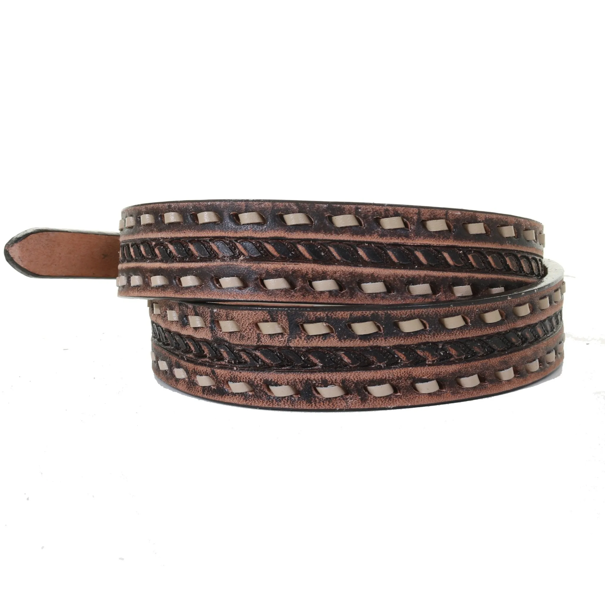 B1159 -  Brown Vintage Tooled Narrow Belt