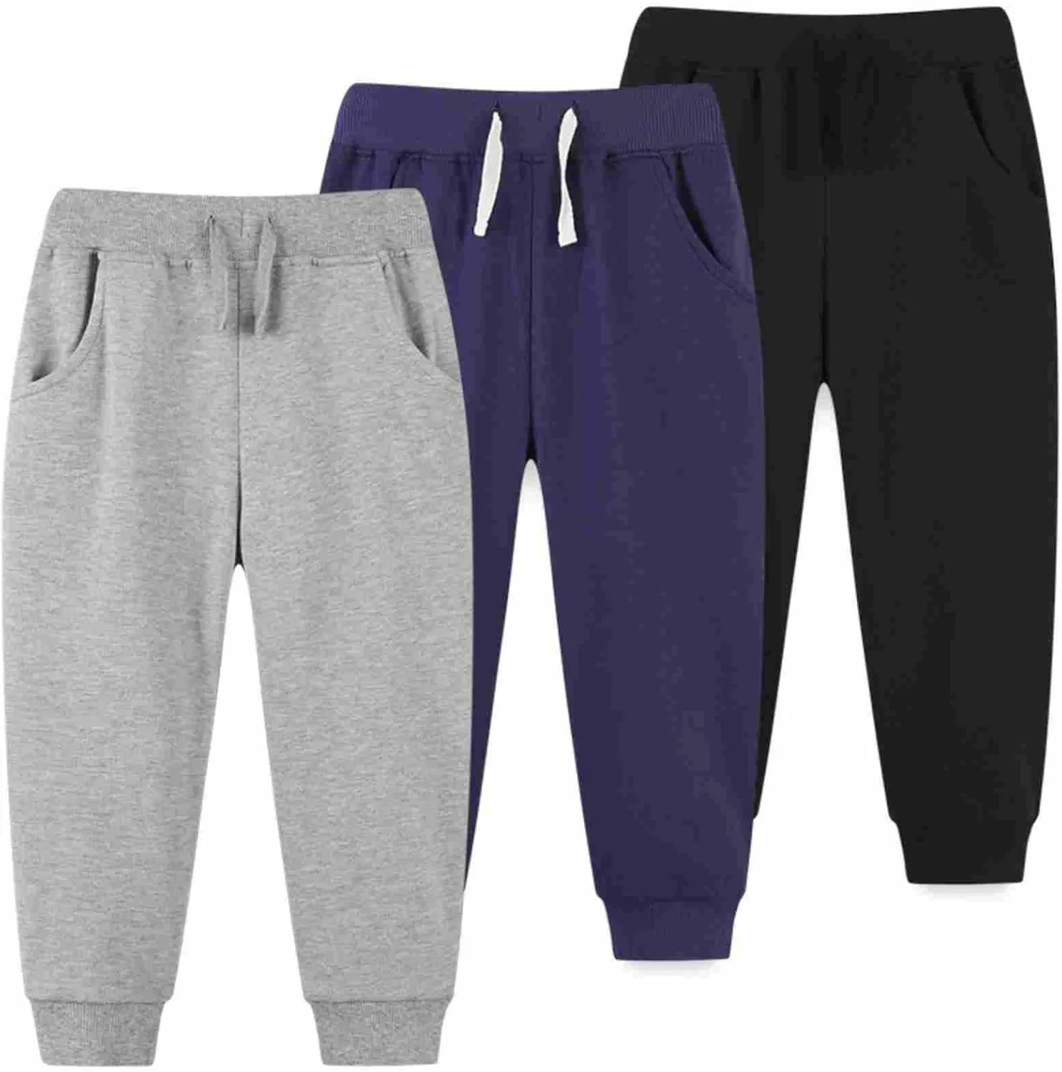 Boys Solid Baggy Causal Sweatpants Pull On Athletic Trousers Elastic Waist Midweight Jogger Pants with Pockets