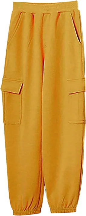 Boys Teens Midweight Sports Pants Athletic Jogger Pants Casual Baggy Pull-On Active Solid Color Cargo Sweatpants