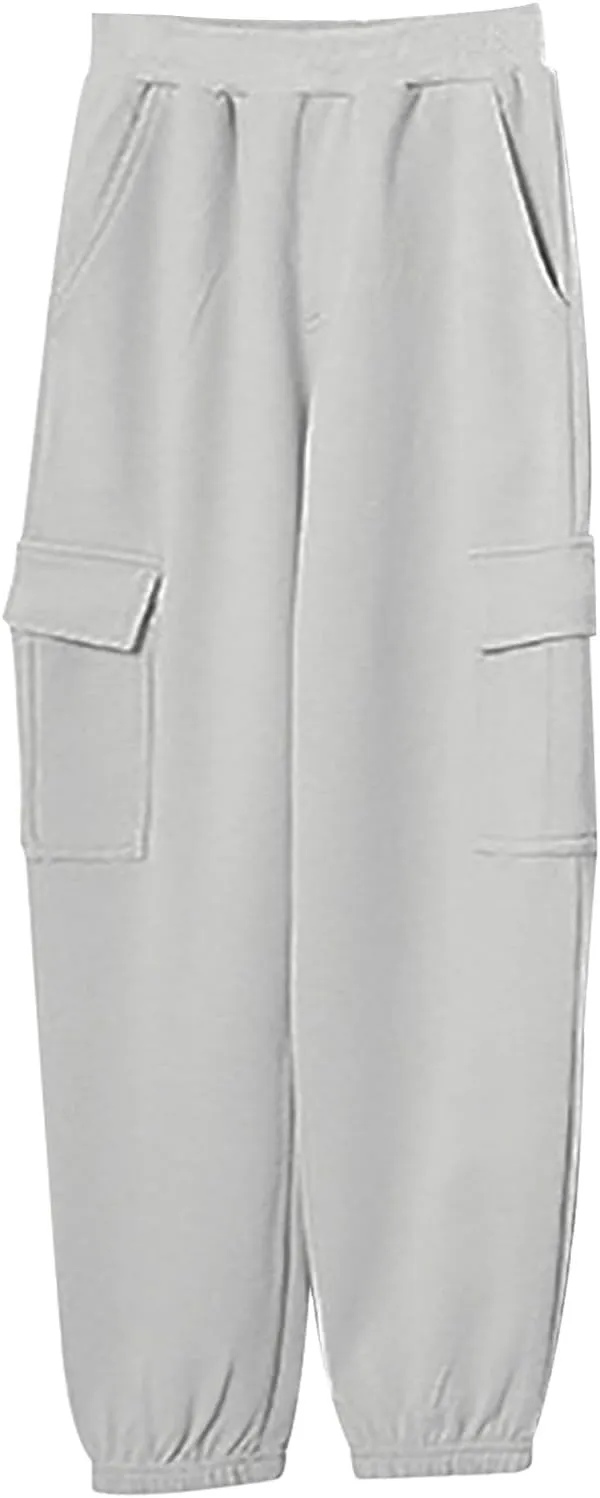 Boys Teens Midweight Sports Pants Athletic Jogger Pants Casual Baggy Pull-On Active Solid Color Cargo Sweatpants