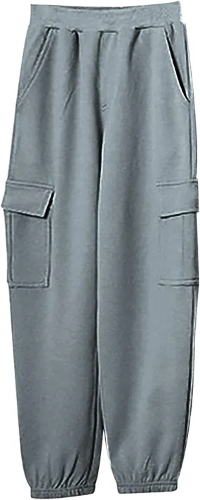 Boys Teens Midweight Sports Pants Athletic Jogger Pants Casual Baggy Pull-On Active Solid Color Cargo Sweatpants