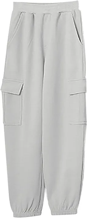 Boys Teens Midweight Sports Pants Athletic Jogger Pants Casual Baggy Pull-On Active Solid Color Cargo Sweatpants