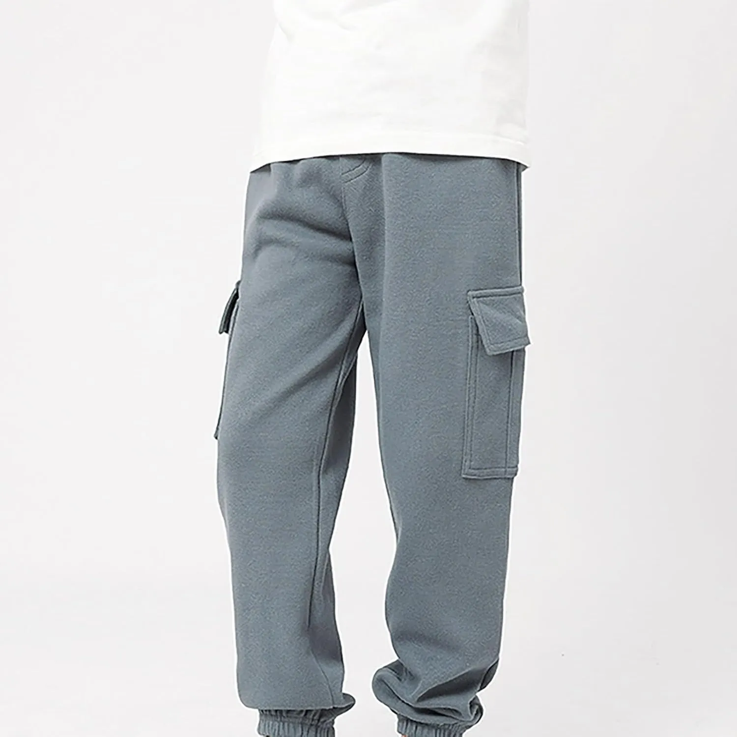 Boys Teens Midweight Sports Pants Athletic Jogger Pants Casual Baggy Pull-On Active Solid Color Cargo Sweatpants