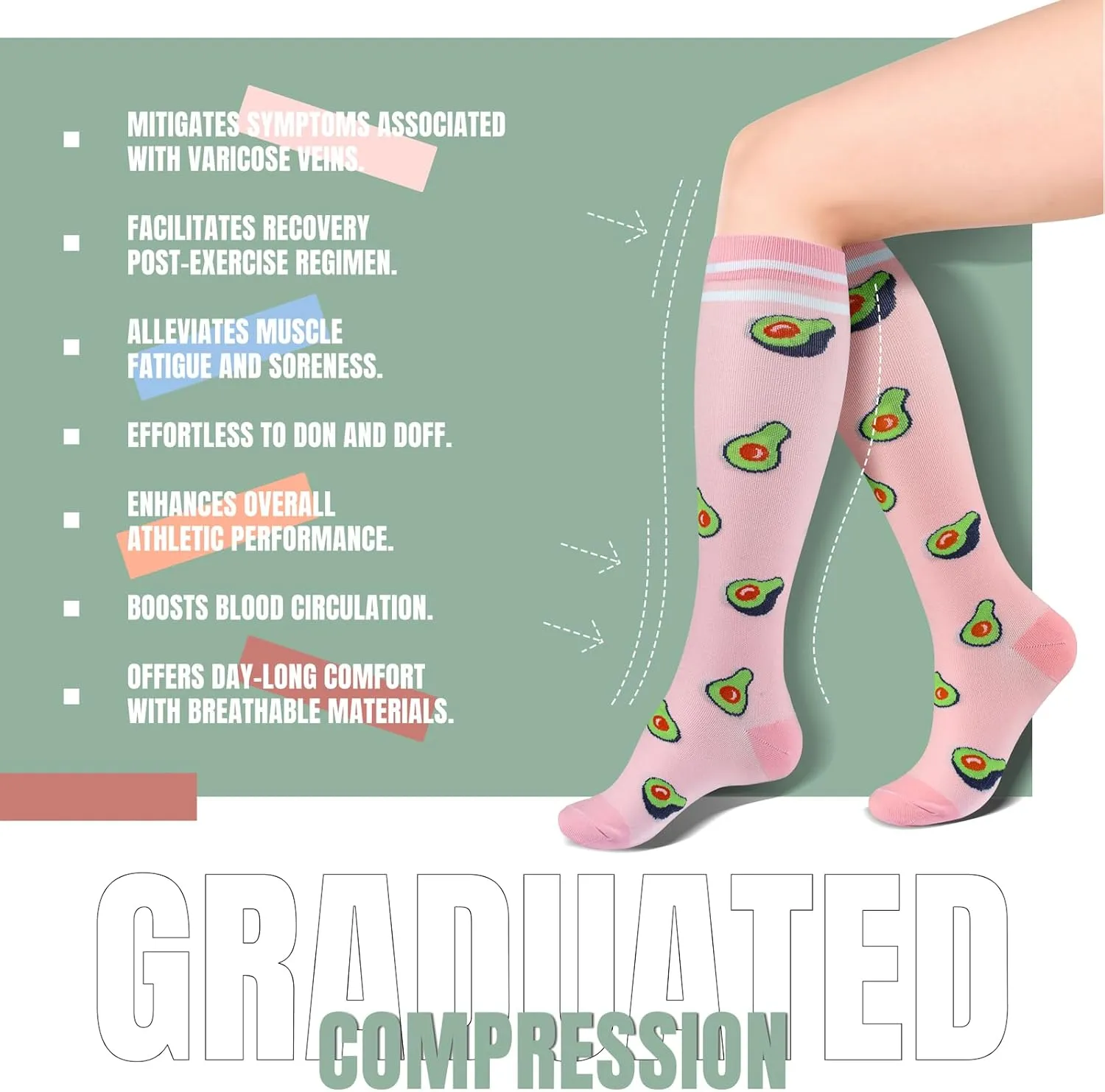bropite Compression Socks for Women & Men 8 Pairs Circulation-Compression Socks 20-30 mmhg-Best for Running,Nurse,Travel,Yoga