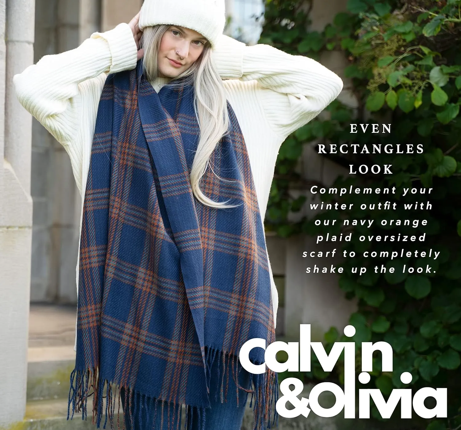 CALVIN & OLIVIA Women's Fall Winter Scarf Thick Classic Plaid Scarf Wrap Warmth Soft Oversized Cashmere Feel Scarves