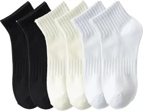 Cotton Ribbed Athletic Running Ankle Sports Socks Arch Support Breathable Cushioned Socks for Men Women (6 Pairs)