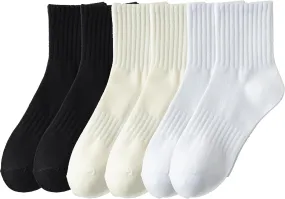 Cotton Ribbed Athletic Running Crew Sports Socks Arch Support Breathable Cushioned Socks for Men Women (6 Pairs)
