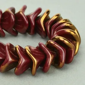 Czech Glass 12 x 9mm Large Bellflower Red Brown Opaque with Bronze Bead Strand by Raven's Journey