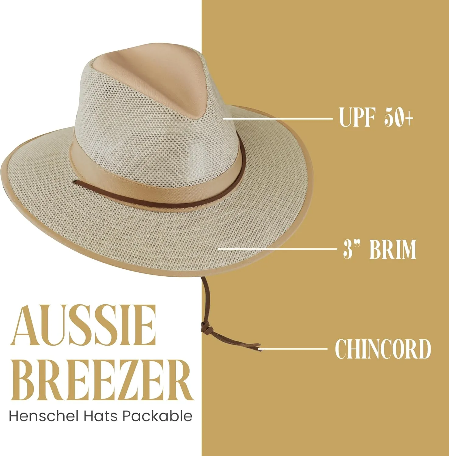 Henschel Aussie Mesh Breezer Hat - Packable Sun Protection for Outdoor Activities. Ideal for Hiking, Fishing & Camping.