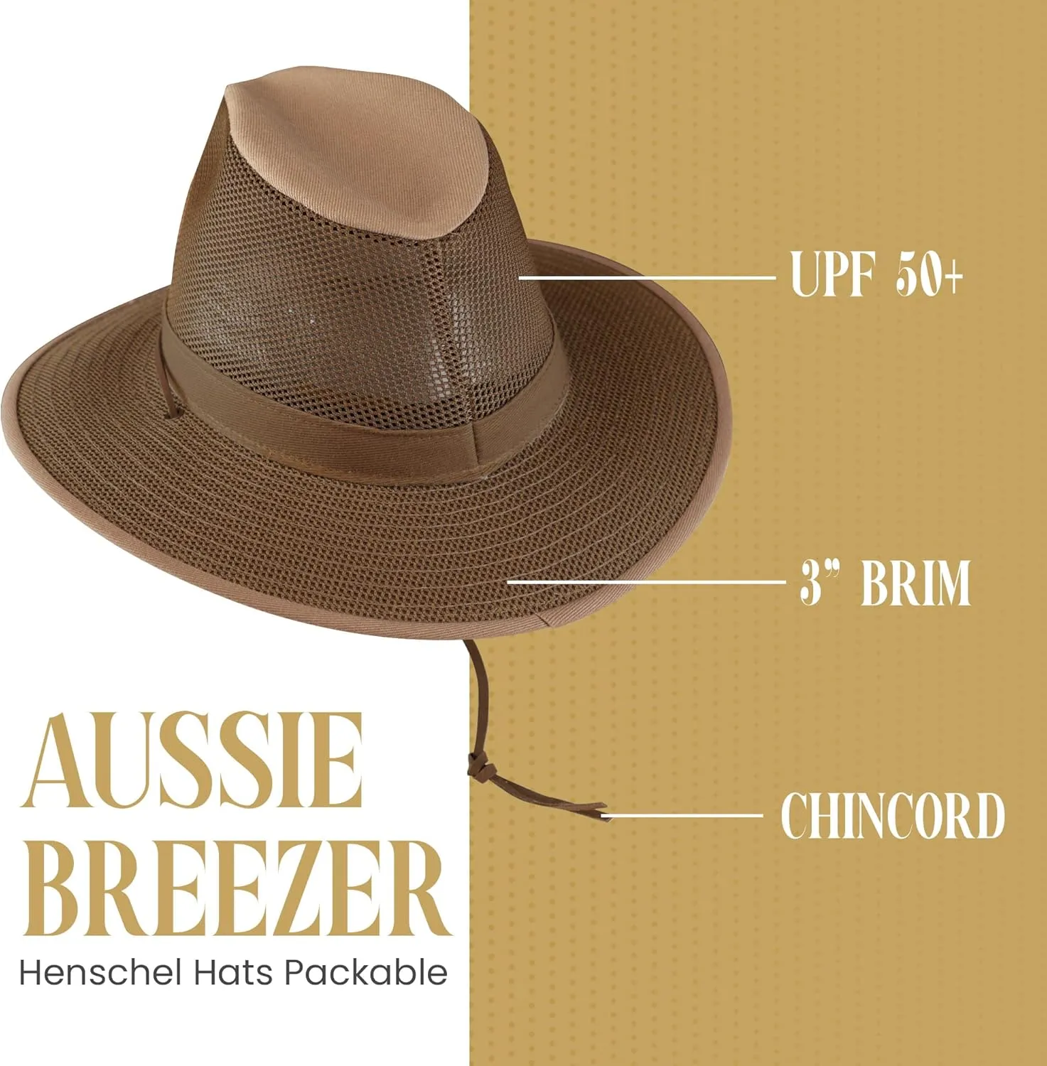 Henschel Aussie Mesh Breezer Hat - Packable Sun Protection for Outdoor Activities. Ideal for Hiking, Fishing & Camping.