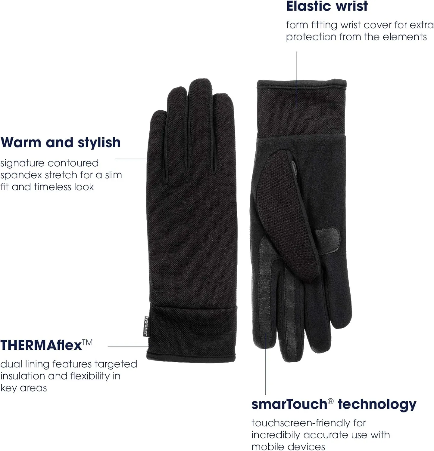 isotoner Men’s Tech Stretch Touchscreen Texting Double Lined Cold Weather Gloves with Water Repellent Technology