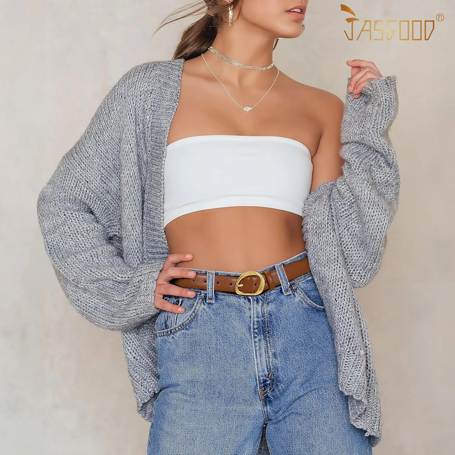 JASGOOD Leather Belts for Women Casual Fashion Waist Belt with Gold Buckle Ladies for Jeans Pants Dresses