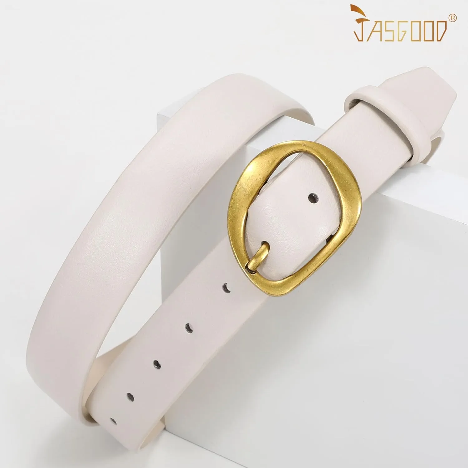 JASGOOD Leather Belts for Women Casual Fashion Waist Belt with Gold Buckle Ladies for Jeans Pants Dresses