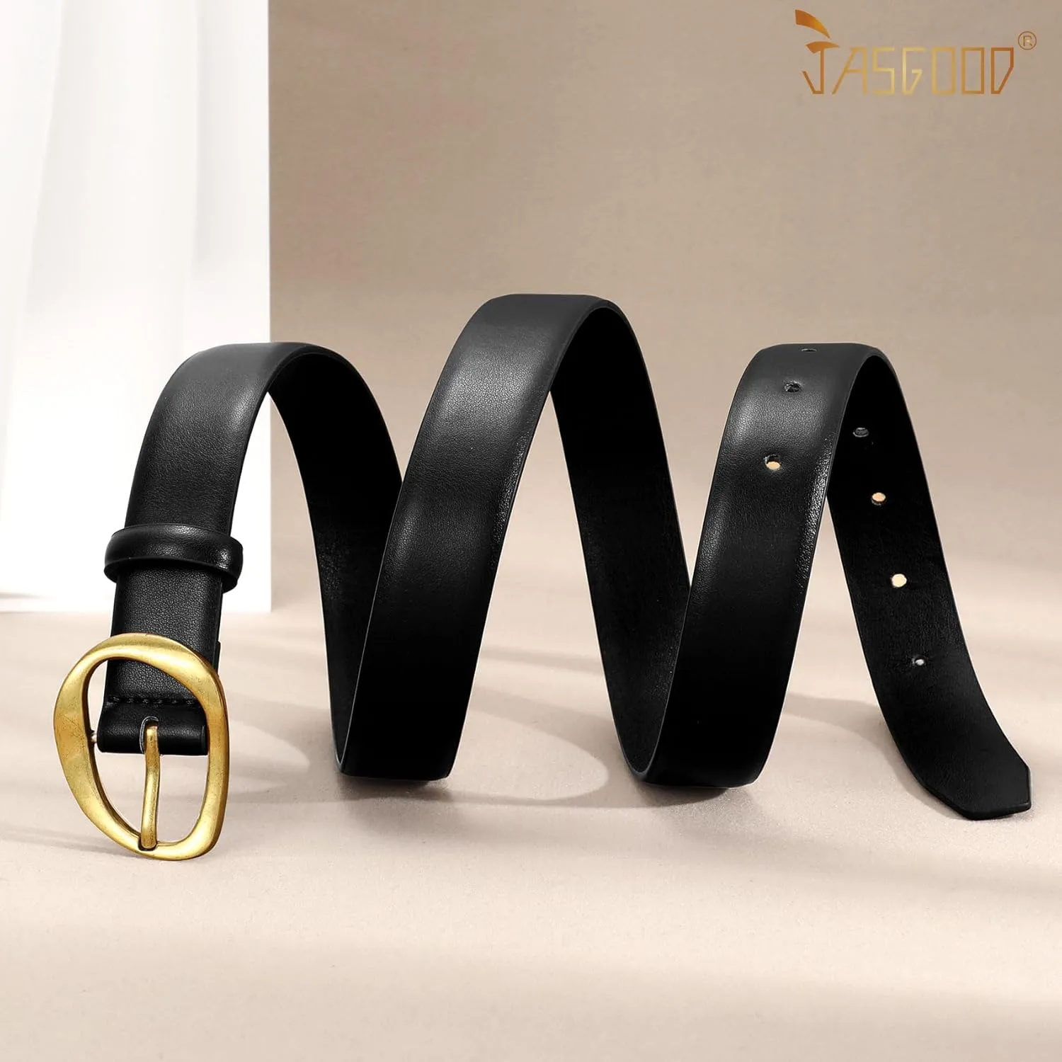 JASGOOD Leather Belts for Women Casual Fashion Waist Belt with Gold Buckle Ladies for Jeans Pants Dresses