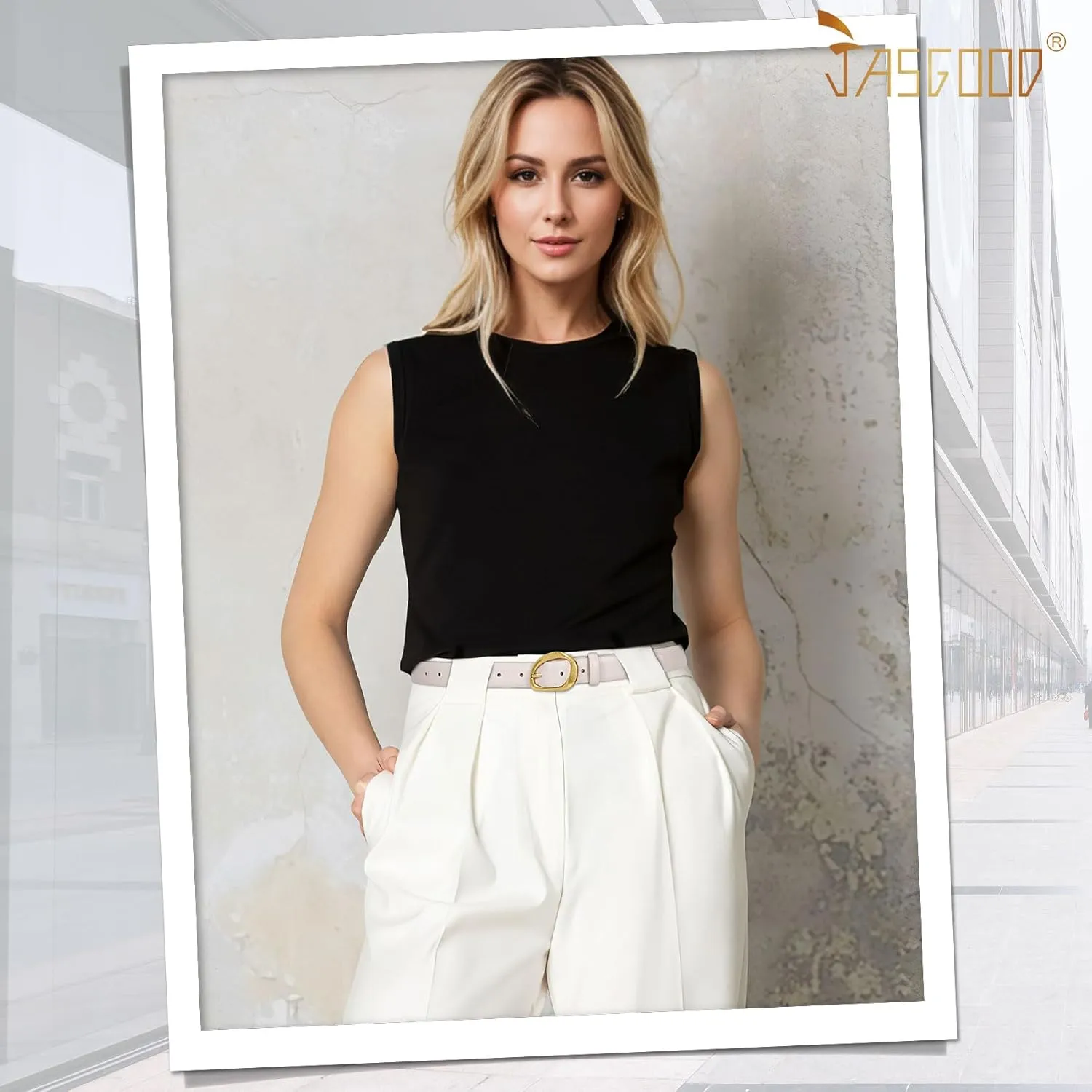 JASGOOD Leather Belts for Women Casual Fashion Waist Belt with Gold Buckle Ladies for Jeans Pants Dresses