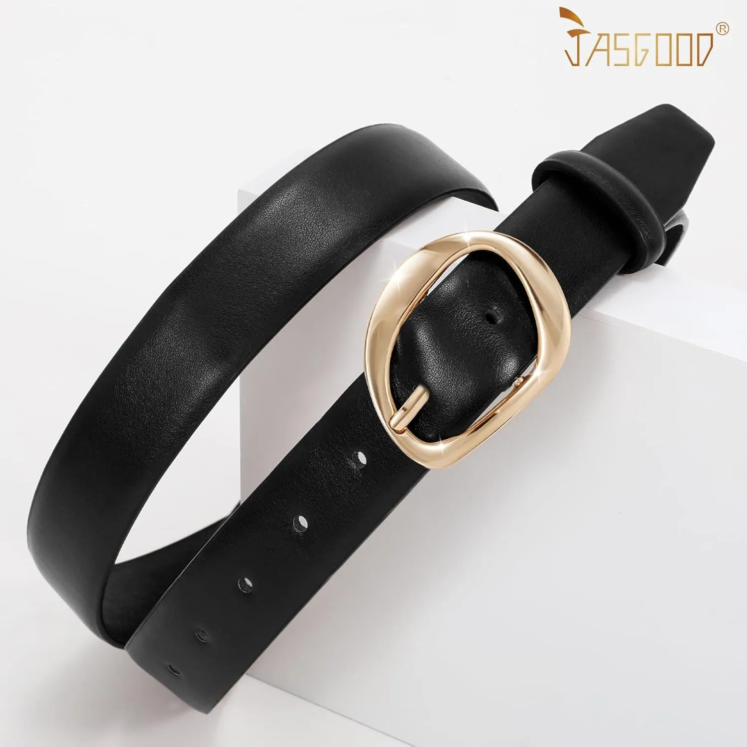 JASGOOD Leather Belts for Women Casual Fashion Waist Belt with Gold Buckle Ladies for Jeans Pants Dresses