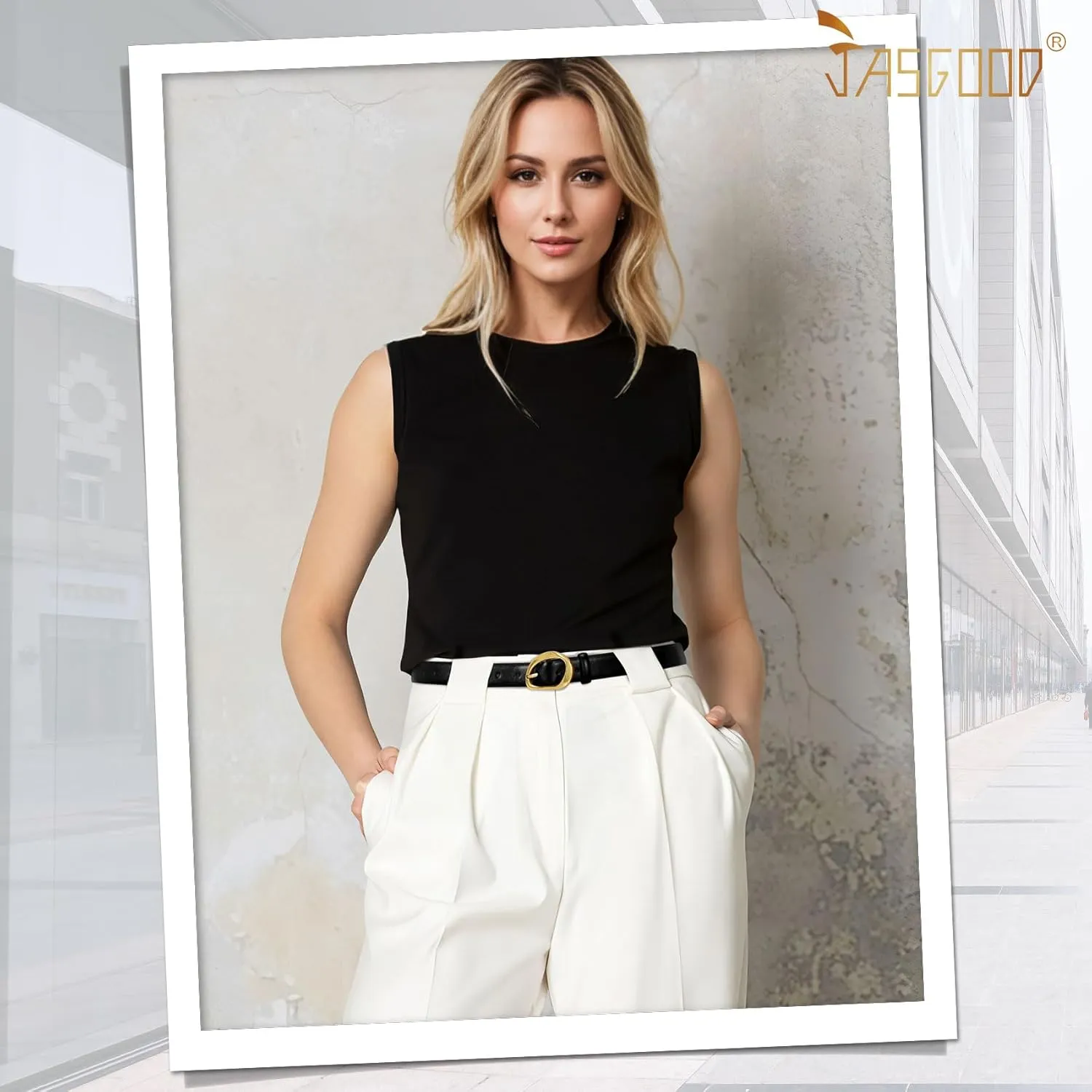 JASGOOD Leather Belts for Women Casual Fashion Waist Belt with Gold Buckle Ladies for Jeans Pants Dresses