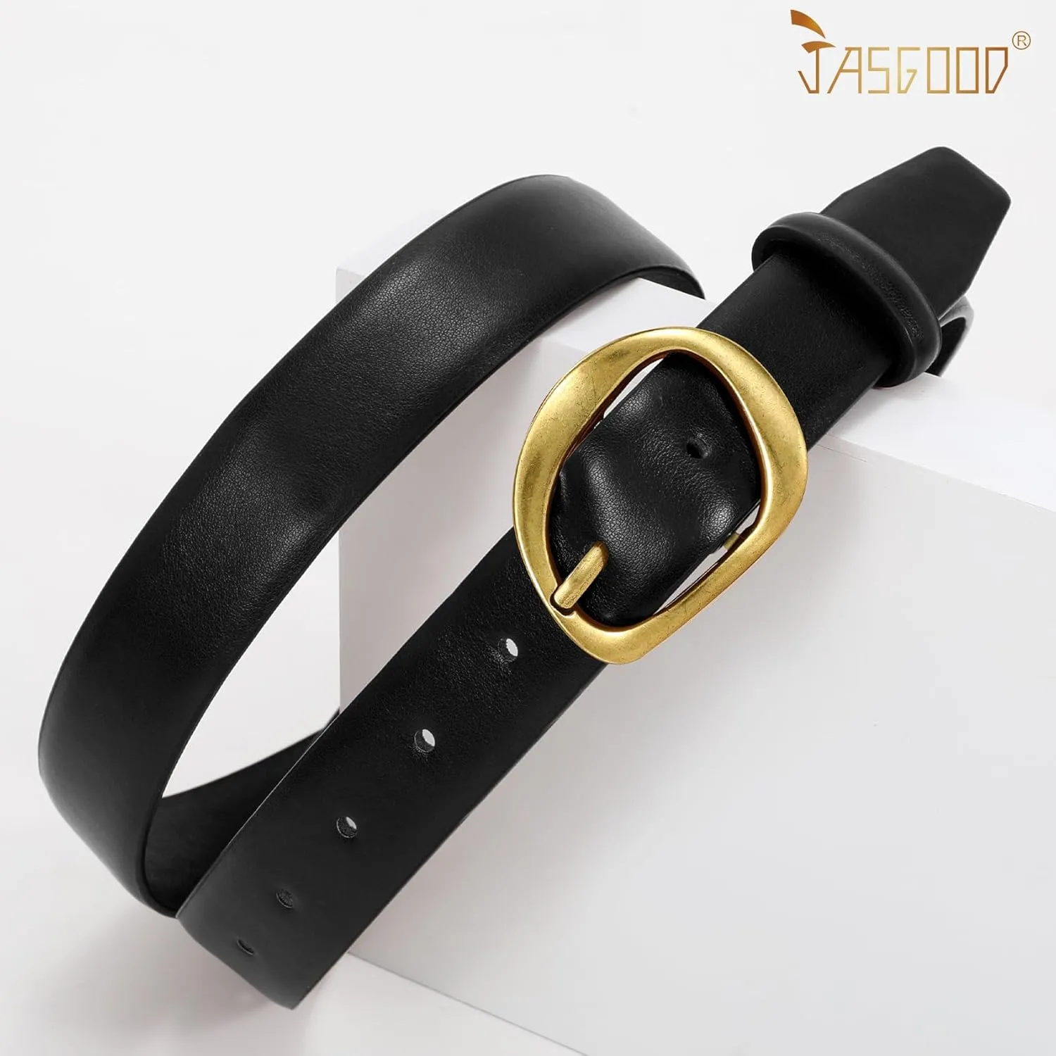 JASGOOD Leather Belts for Women Casual Fashion Waist Belt with Gold Buckle Ladies for Jeans Pants Dresses