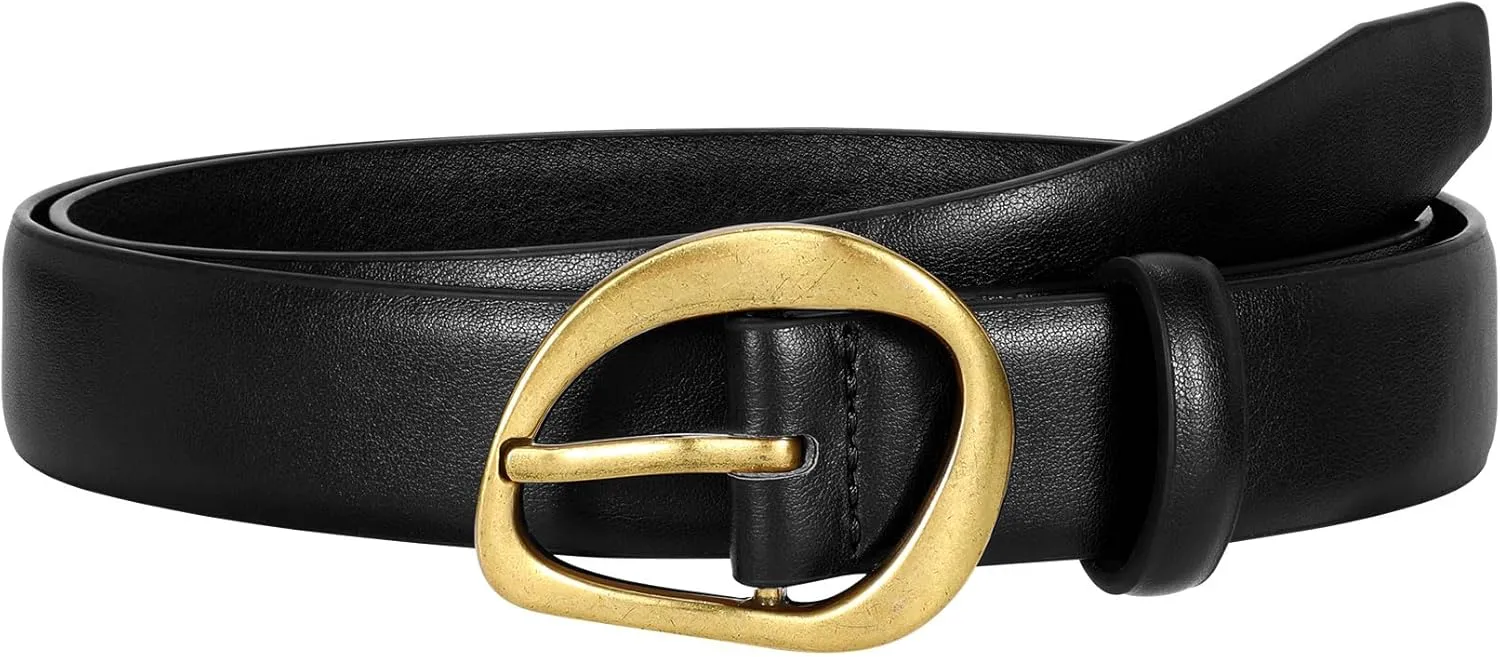 JASGOOD Leather Belts for Women Casual Fashion Waist Belt with Gold Buckle Ladies for Jeans Pants Dresses