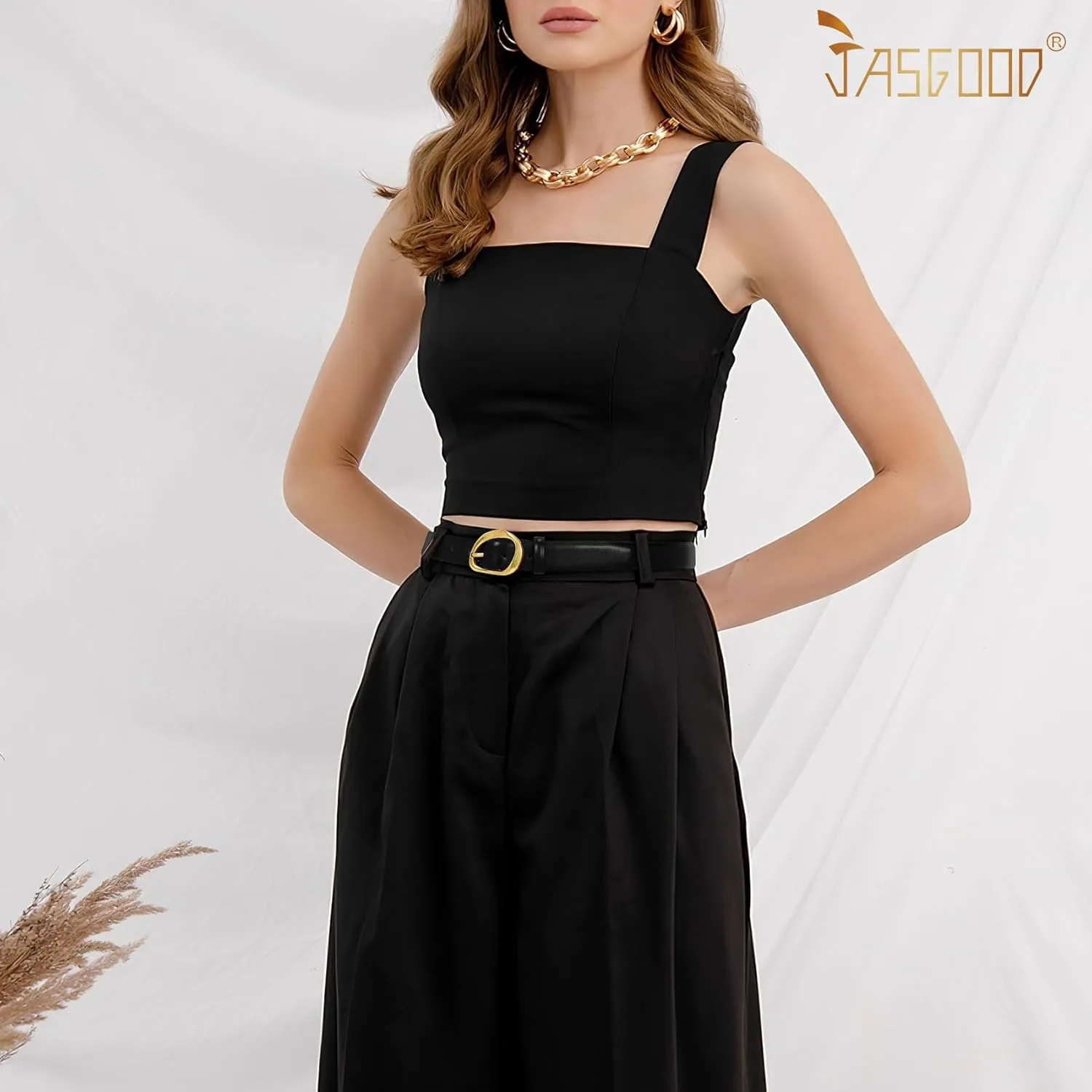 JASGOOD Leather Belts for Women Casual Fashion Waist Belt with Gold Buckle Ladies for Jeans Pants Dresses