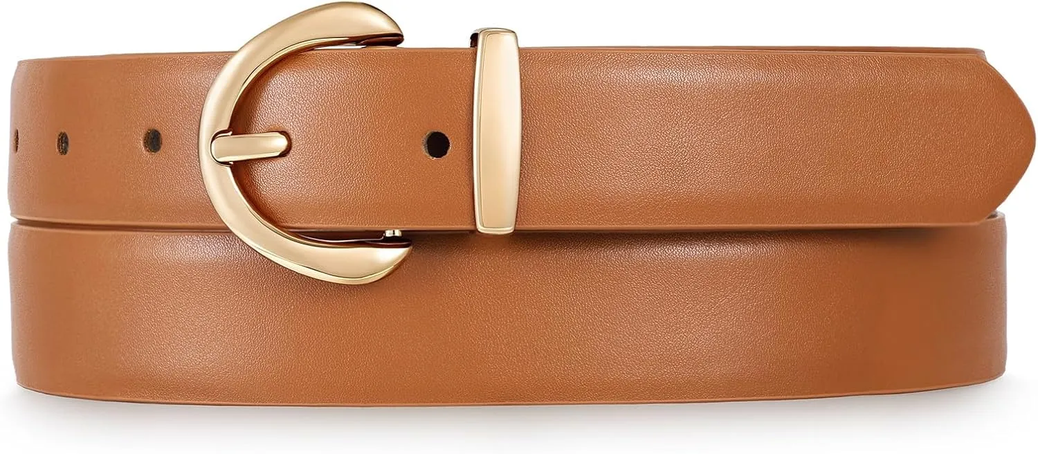 JASGOOD Women Leather Belt Fashion Ladies Waist Belt for Jeans Casual Faux Leather Belt with Gold Buckle