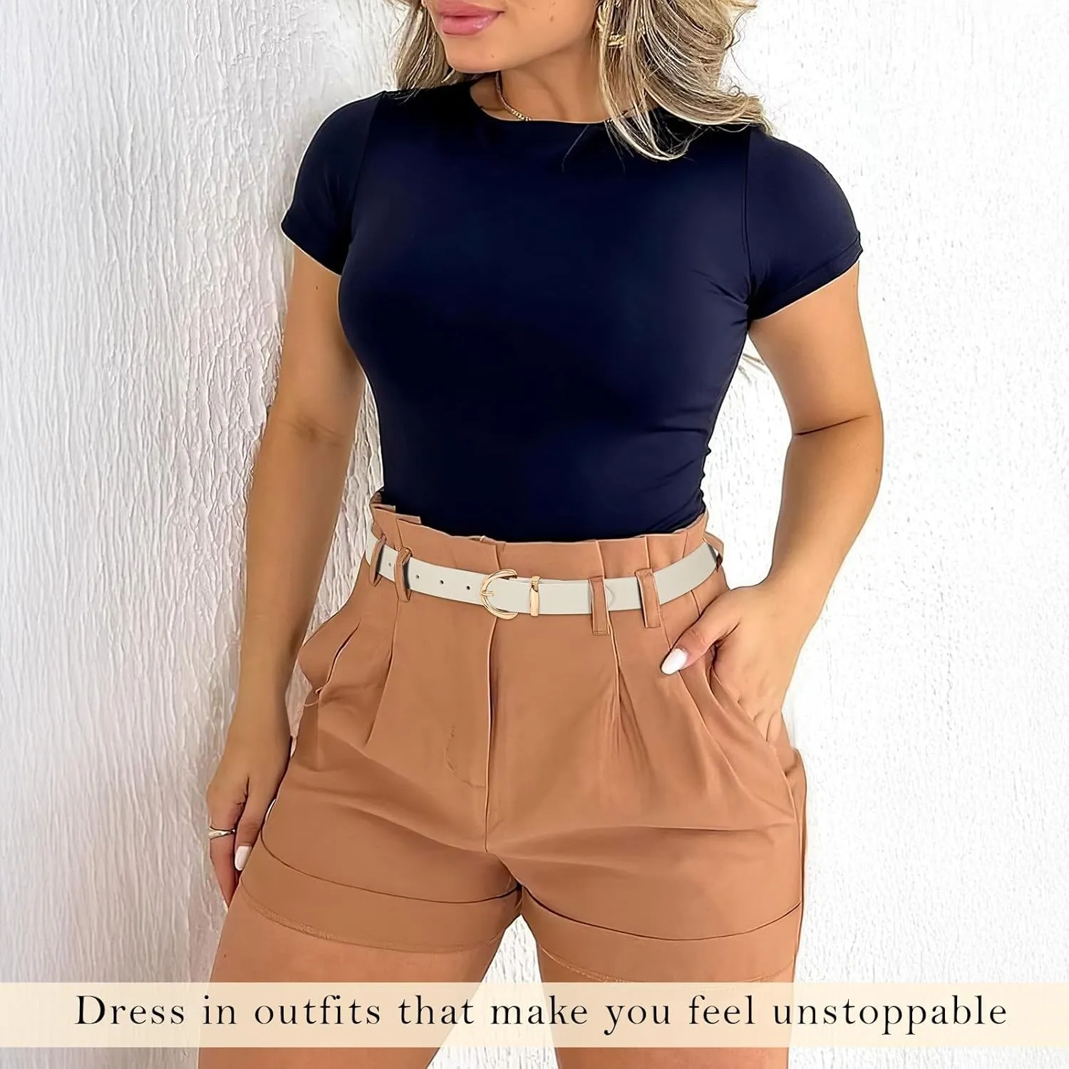 JASGOOD Women Leather Belt Fashion Ladies Waist Belt for Jeans Casual Faux Leather Belt with Gold Buckle