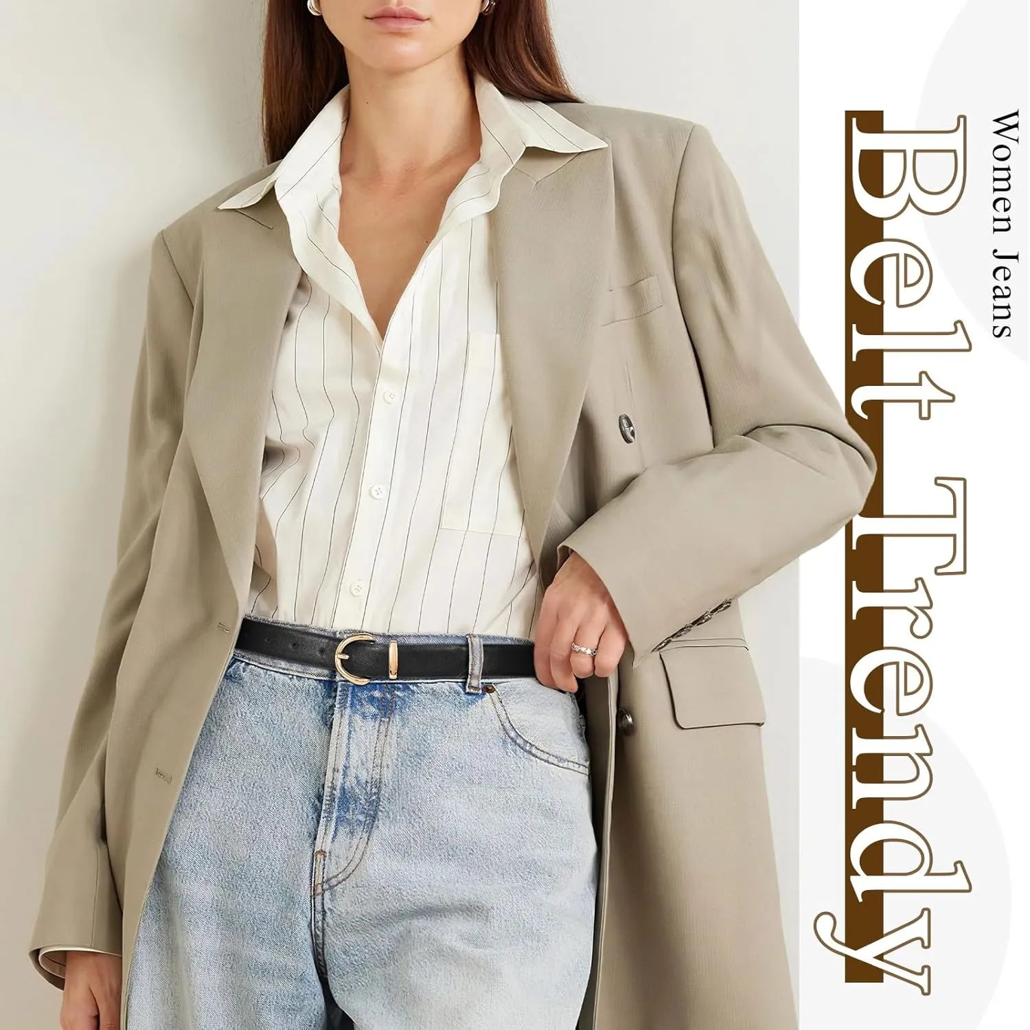 JASGOOD Women Leather Belt Fashion Ladies Waist Belt for Jeans Casual Faux Leather Belt with Gold Buckle