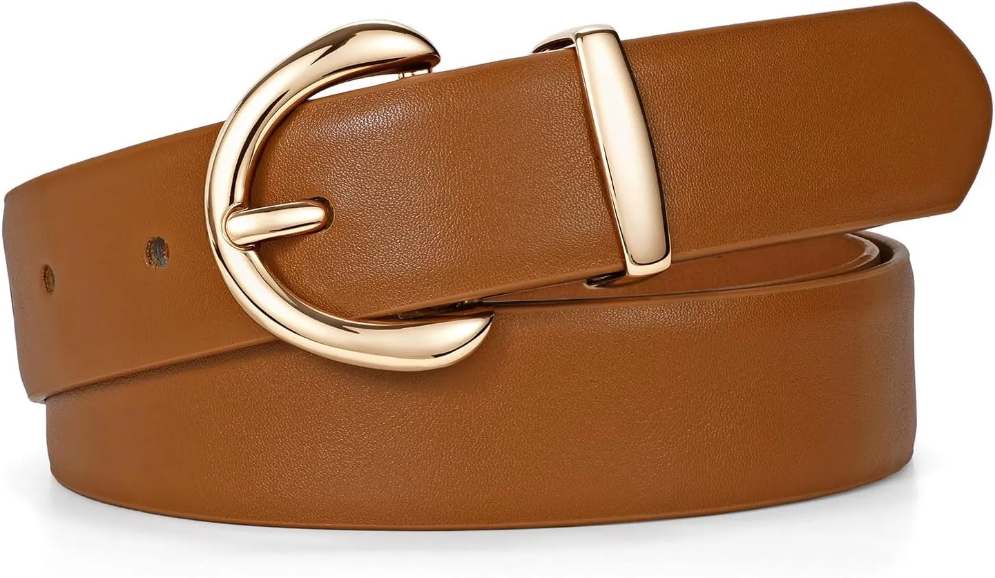 JASGOOD Women Leather Belt Fashion Ladies Waist Belt for Jeans Casual Faux Leather Belt with Gold Buckle