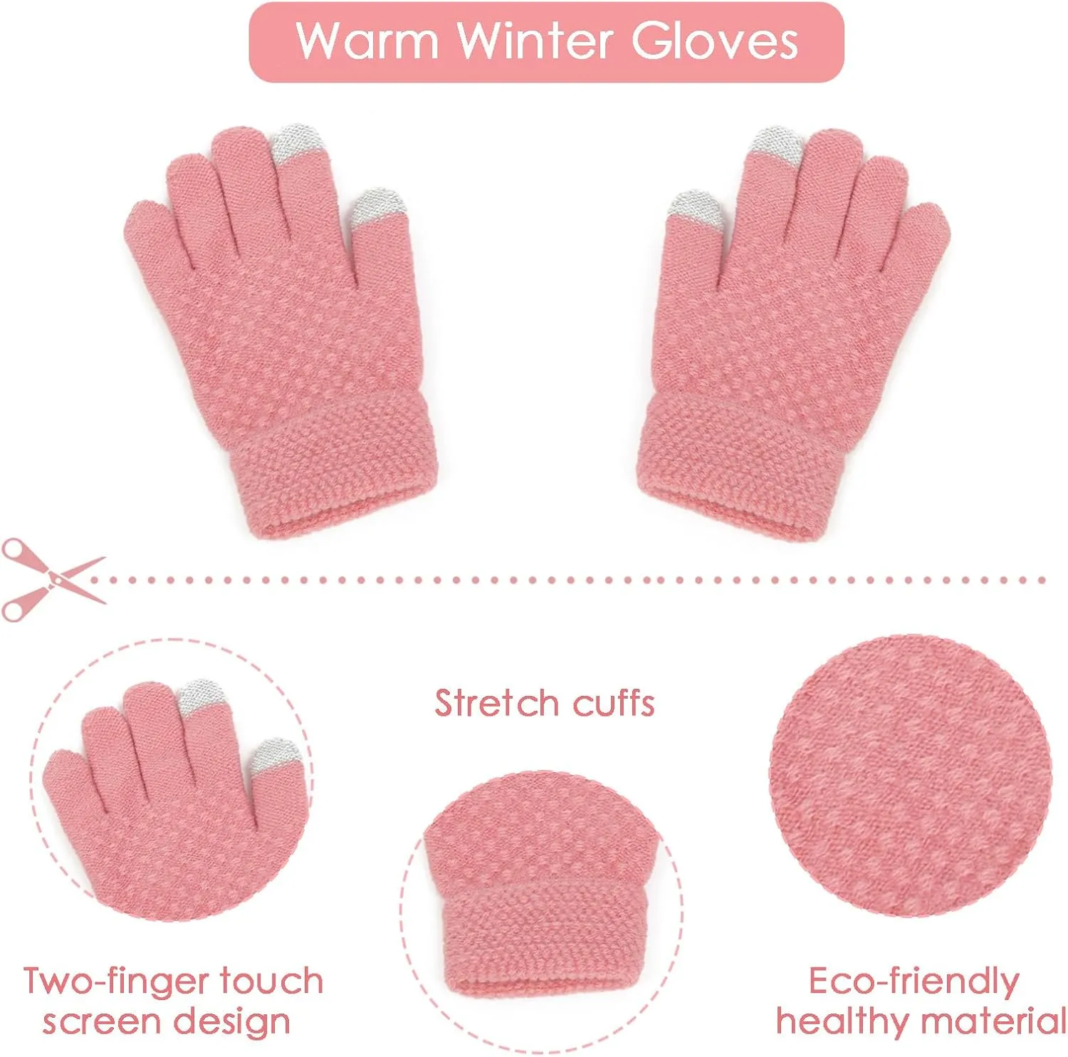Kids Winter Hat and Gloves Set, Girl Warm Knit Beanie with Pom Fleece Lined for Toddler Boys Girls 1-6 Years