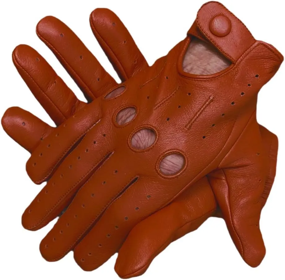 Men's Genuine Leather Driving Gloves with Knuckle Holes