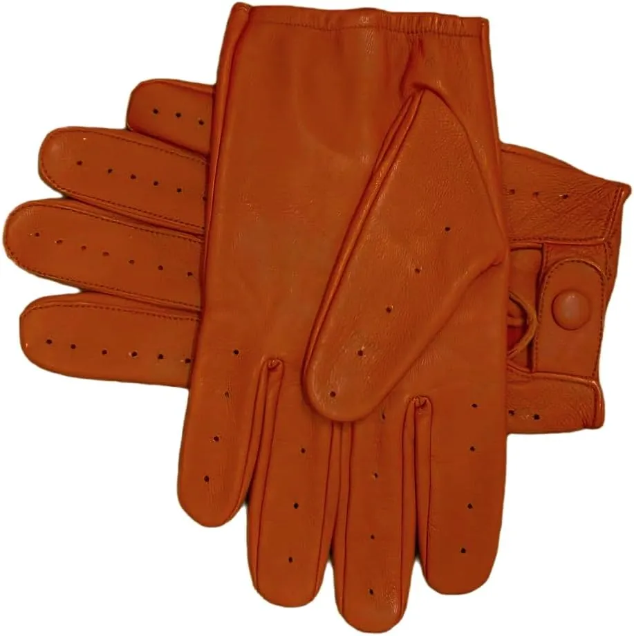 Men's Genuine Leather Driving Gloves with Knuckle Holes