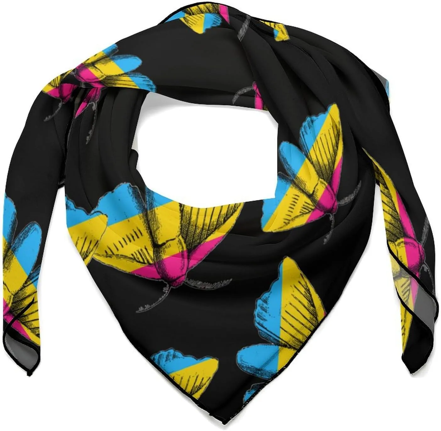 Pansexual Flag Silk Moth Square Head Scarves Silk Scarf for Women Men Wrap Neck Scarf Lightweight Bandana