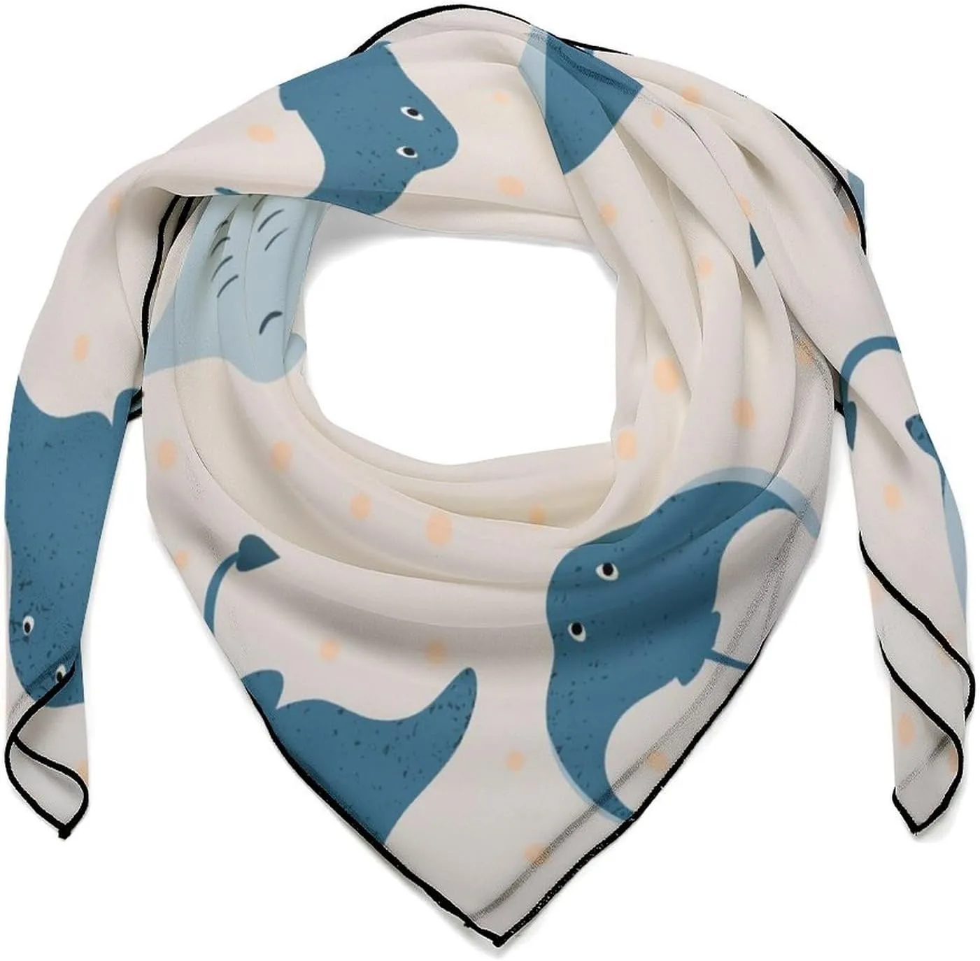 Sea Stingray Fish Square Silk Scarf for Women Fashion Neck Hair Wrap Head Scarves Bag Decoration 27''x 27''