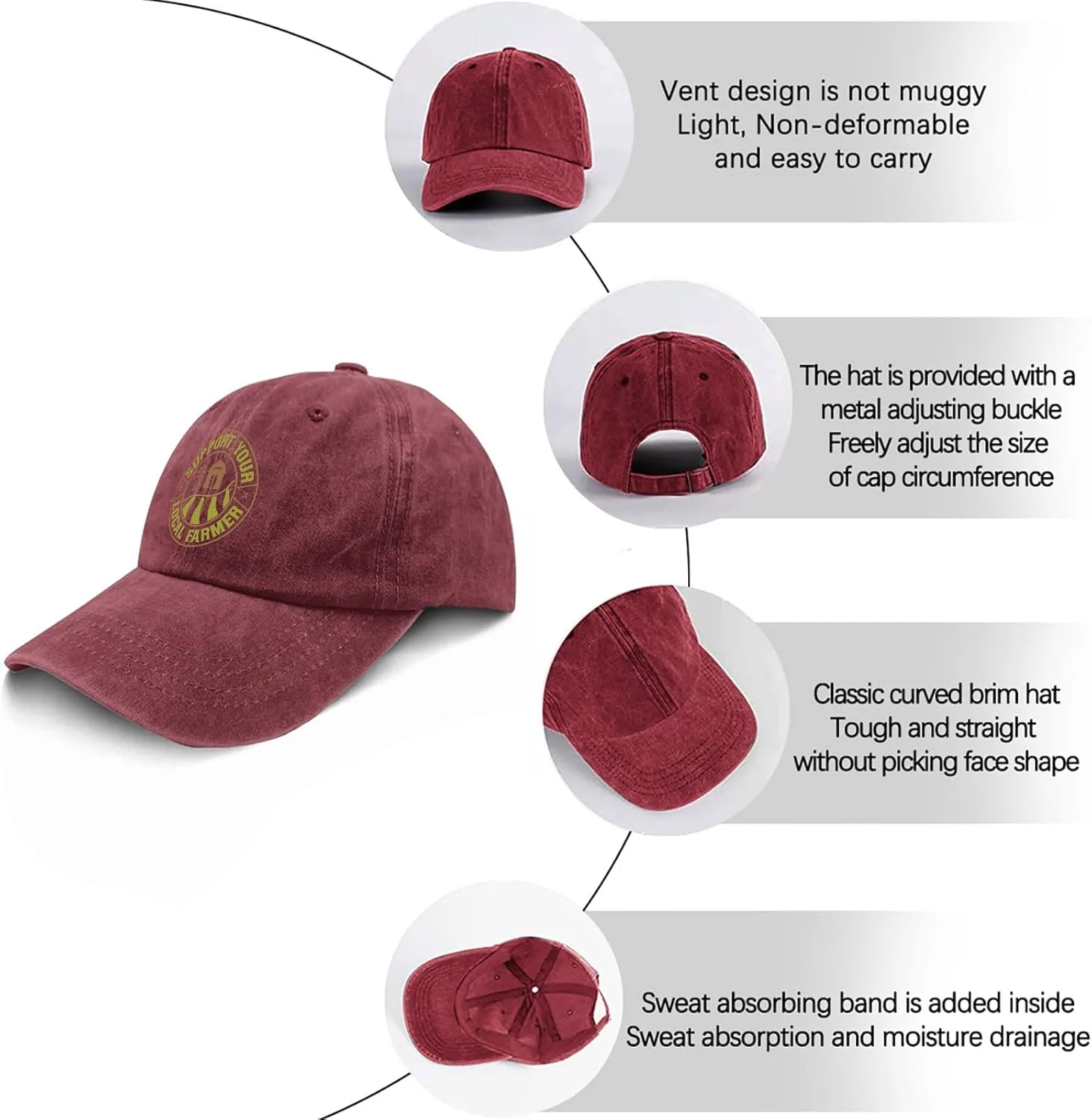 Support Your Local Farmer Mens hat Farm Vintage Cotton Washed Baseball Caps Adjustable Dad Hat Crazy
