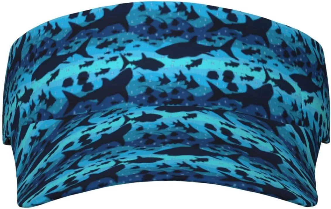 Underwater Sharks Tropical Fishes Visor Hat Sun Cap Adjustable Tennis Hat Sports Beach Golf Running Hiking Empty Top for Men Women Teens
