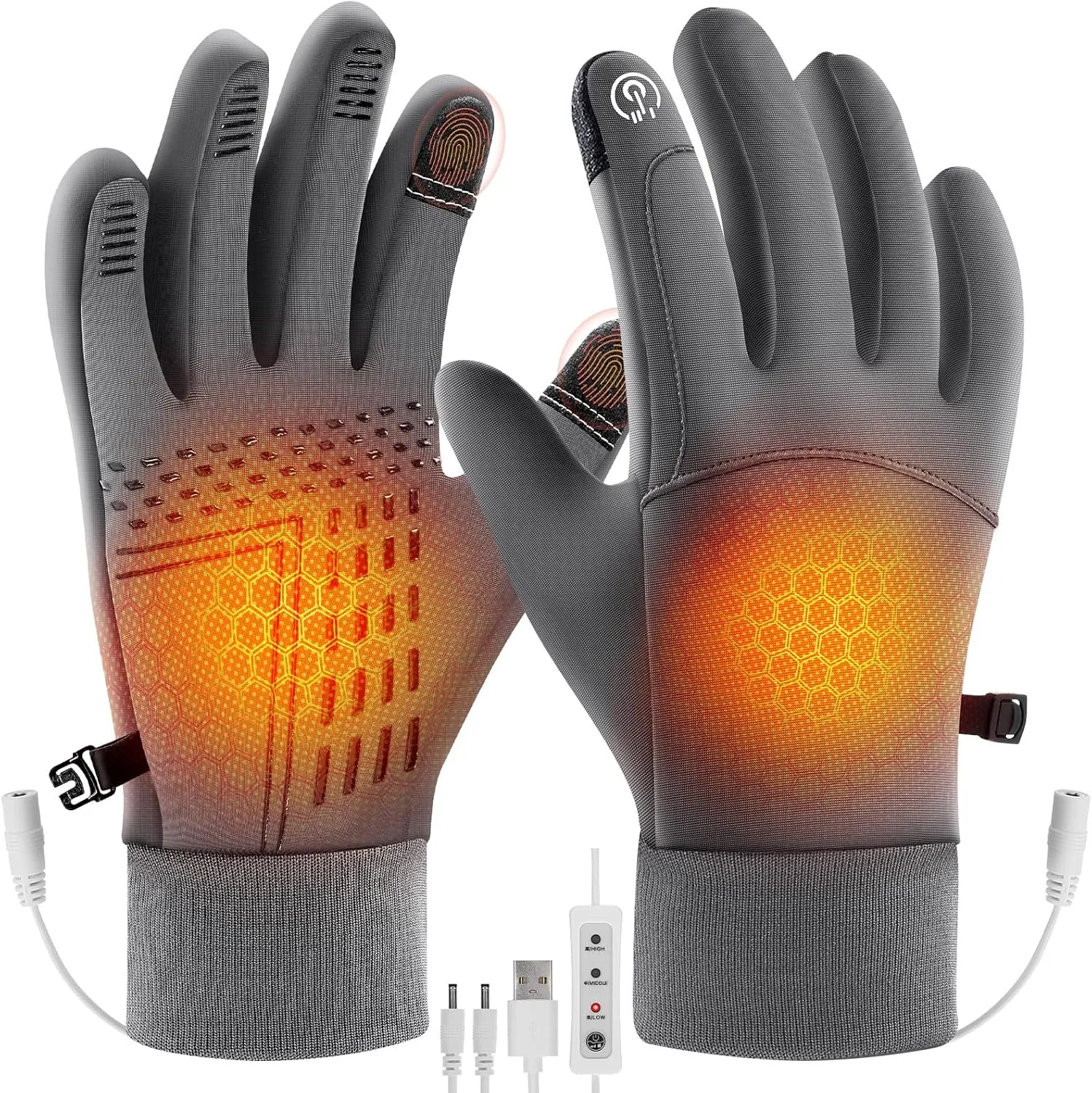 USB Heated Gloves for Men Women, Full Finger Hand Warmers Gloves 3 Levels Temperature Thermal Heated Mittens Double-Sided Heating Hand Warmers Winter Gifts for Outdoor Skiing Cycling