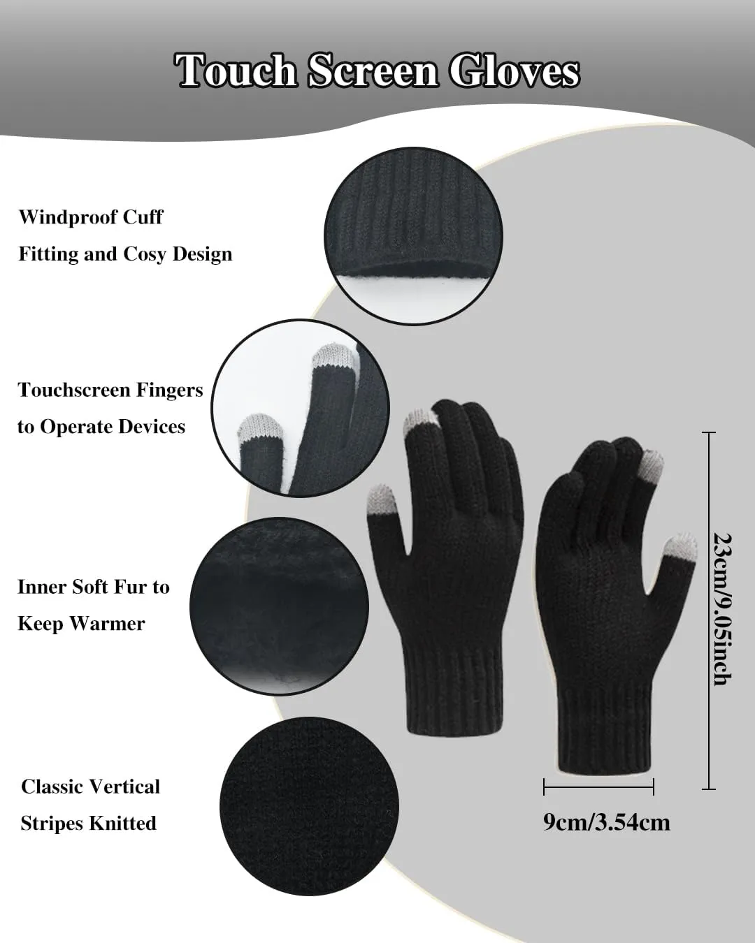 Winter Beanie Hat Scarf Gloves Set for Women, Fleece Knit Pompom Beanie Neck Warmer Long Scarf Touchscreen Gloves 3 in 1 Set