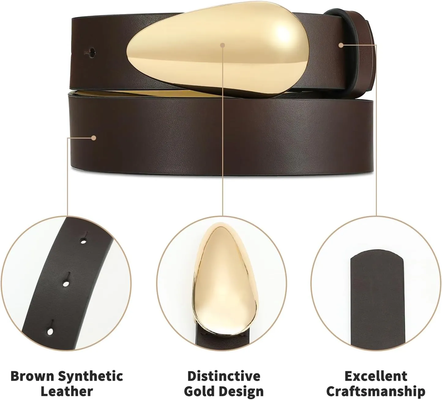 Women Leather Belt Fashion Belt for Women Gold Buckle Perfect for Jeans