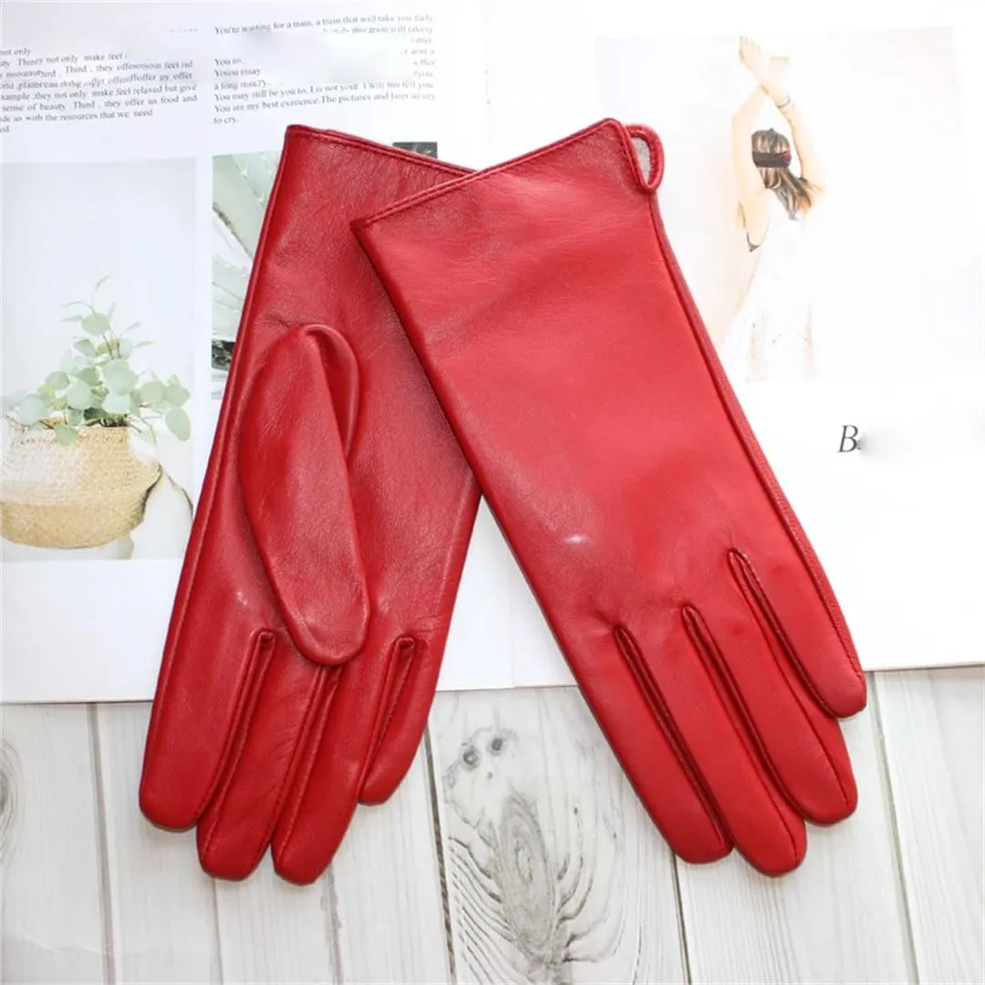 Women Sheepskin Touch Screen Gloves Single Leather Thin Unlined Classic Solid Straight Driving Gloves