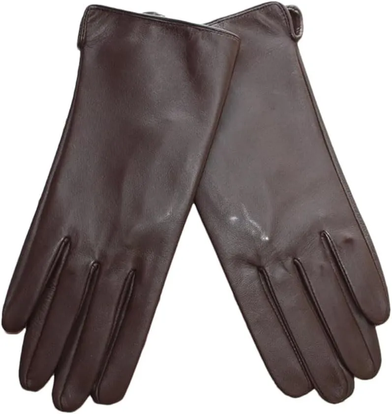 Women Sheepskin Touch Screen Gloves Single Leather Thin Unlined Classic Solid Straight Driving Gloves