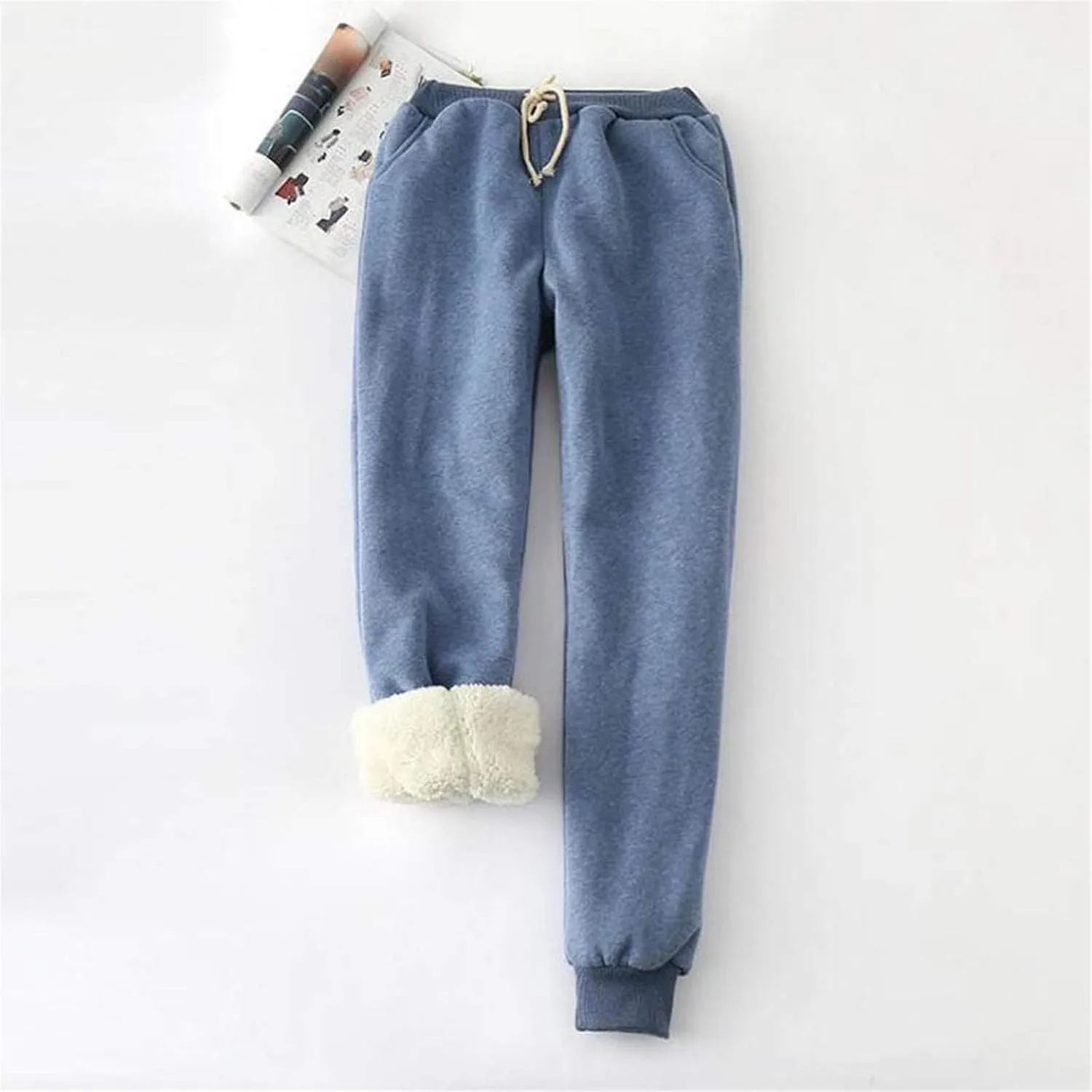 Womens Fleece Lined Sweatpants Casual Loose Lounge Pants Elastic Waist Cinch Bottom Athletic Jogger Sweat Pants