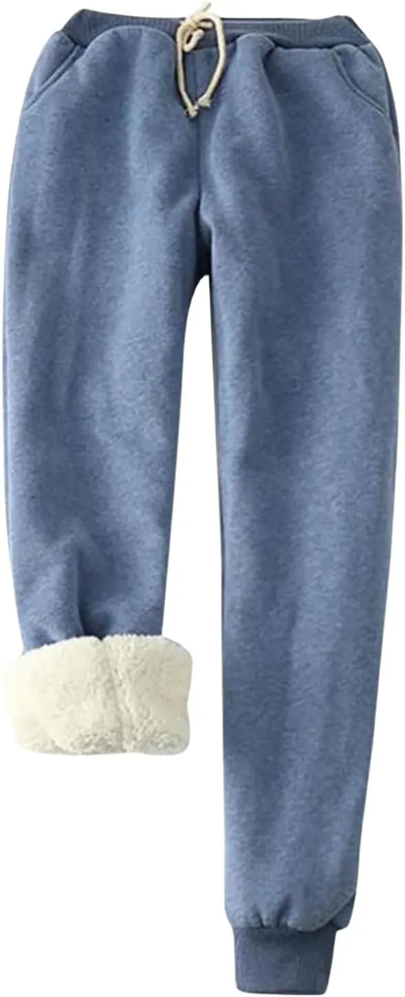 Womens Fleece Lined Sweatpants Casual Loose Lounge Pants Elastic Waist Cinch Bottom Athletic Jogger Sweat Pants