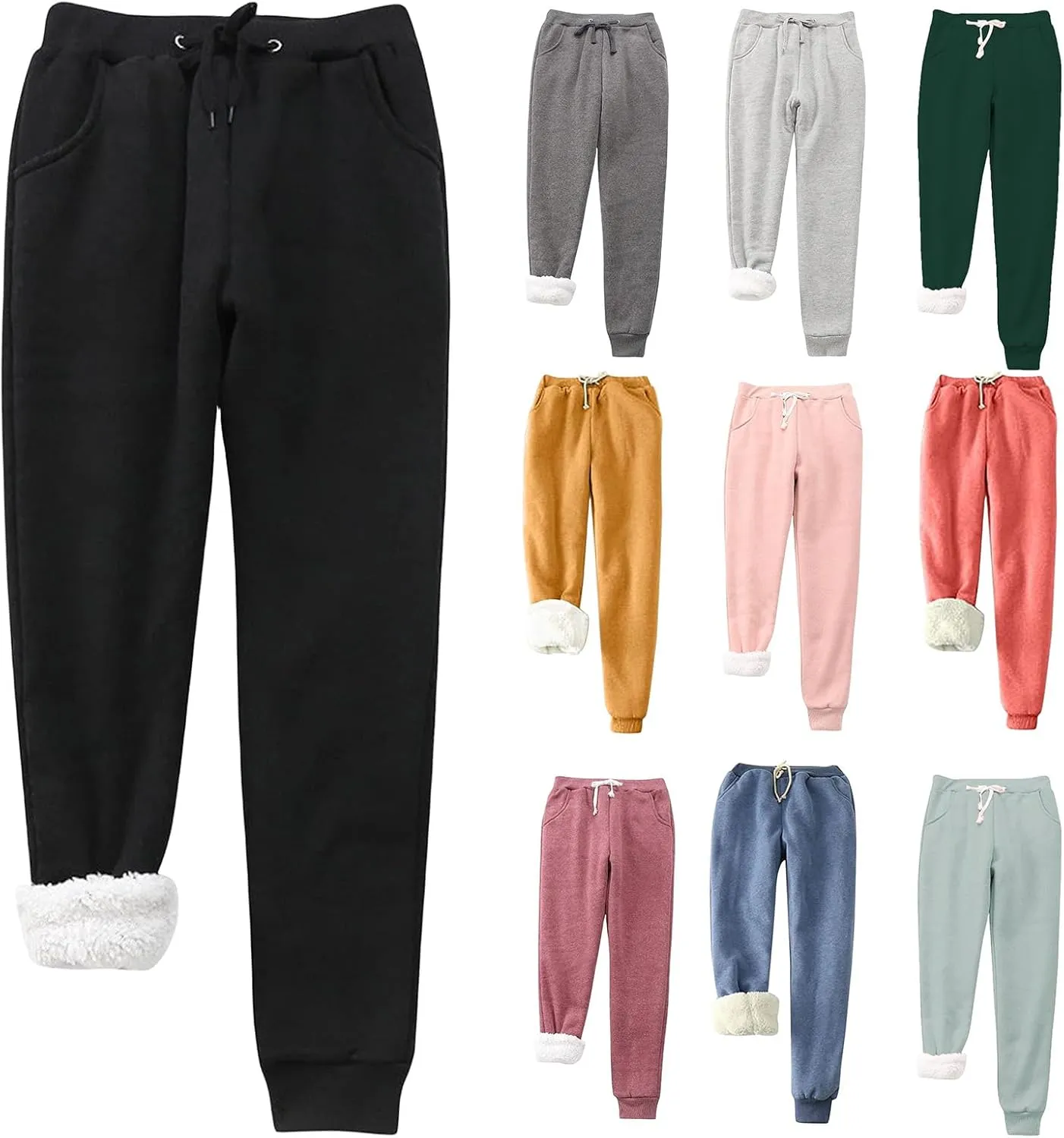 Womens Fleece Lined Sweatpants Casual Loose Lounge Pants Elastic Waist Cinch Bottom Athletic Jogger Sweat Pants