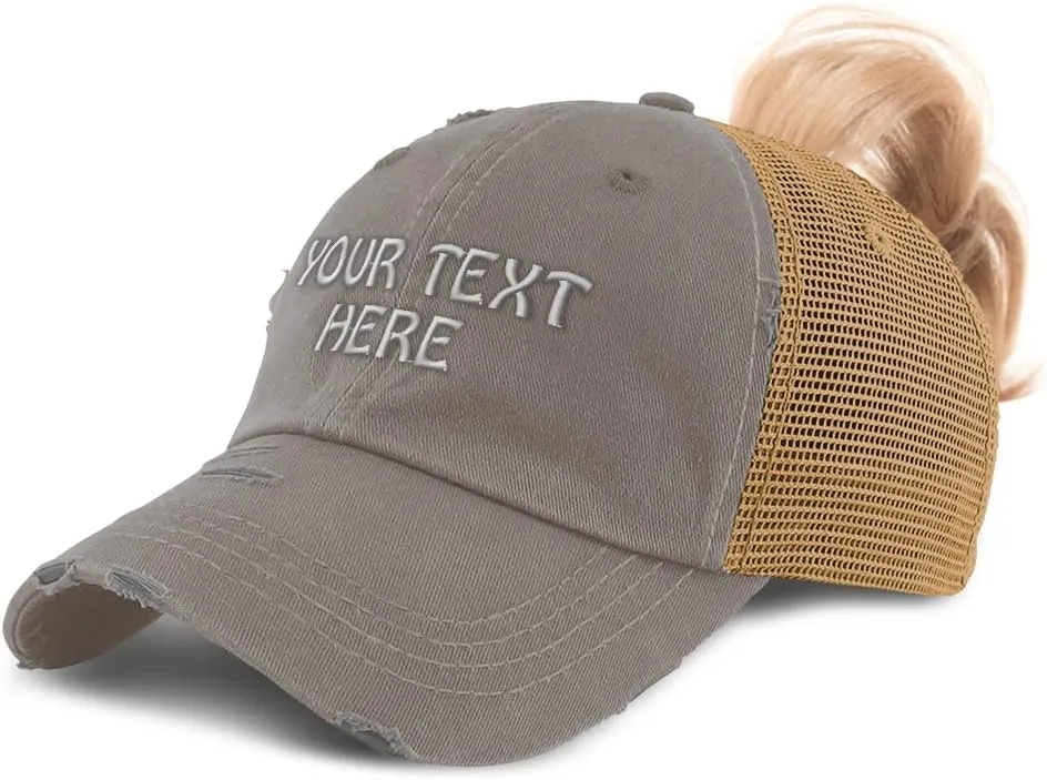 Womens Ponytail Cap Custom Personalized Text & Name Distressed Moms Trucker Hats