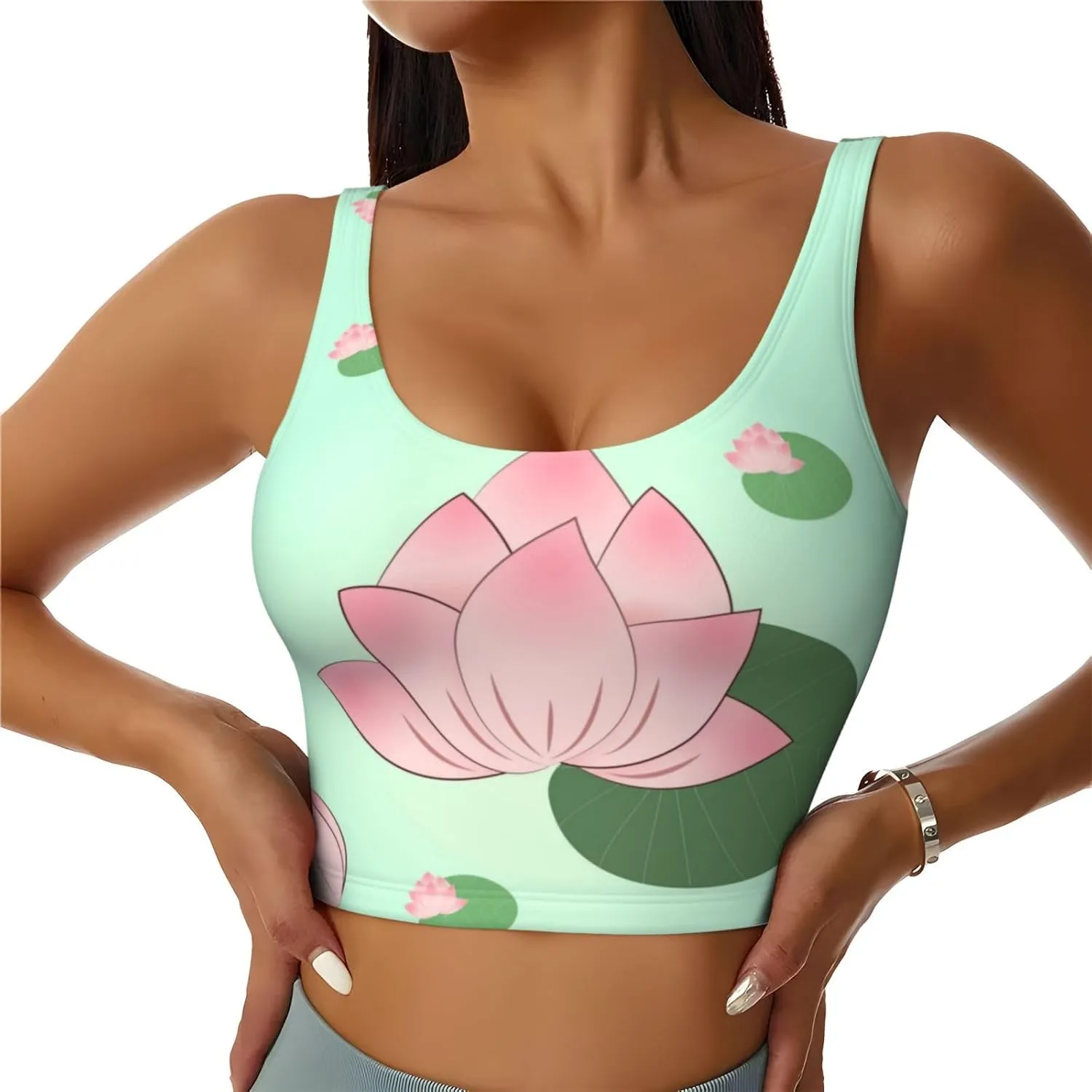 Women's Sports Bra Elastic Sports Vest Yoga Tank Top Tops Shirts Quick Dry Fabric Lotus flowers waiting to bloom Pattern X-Large