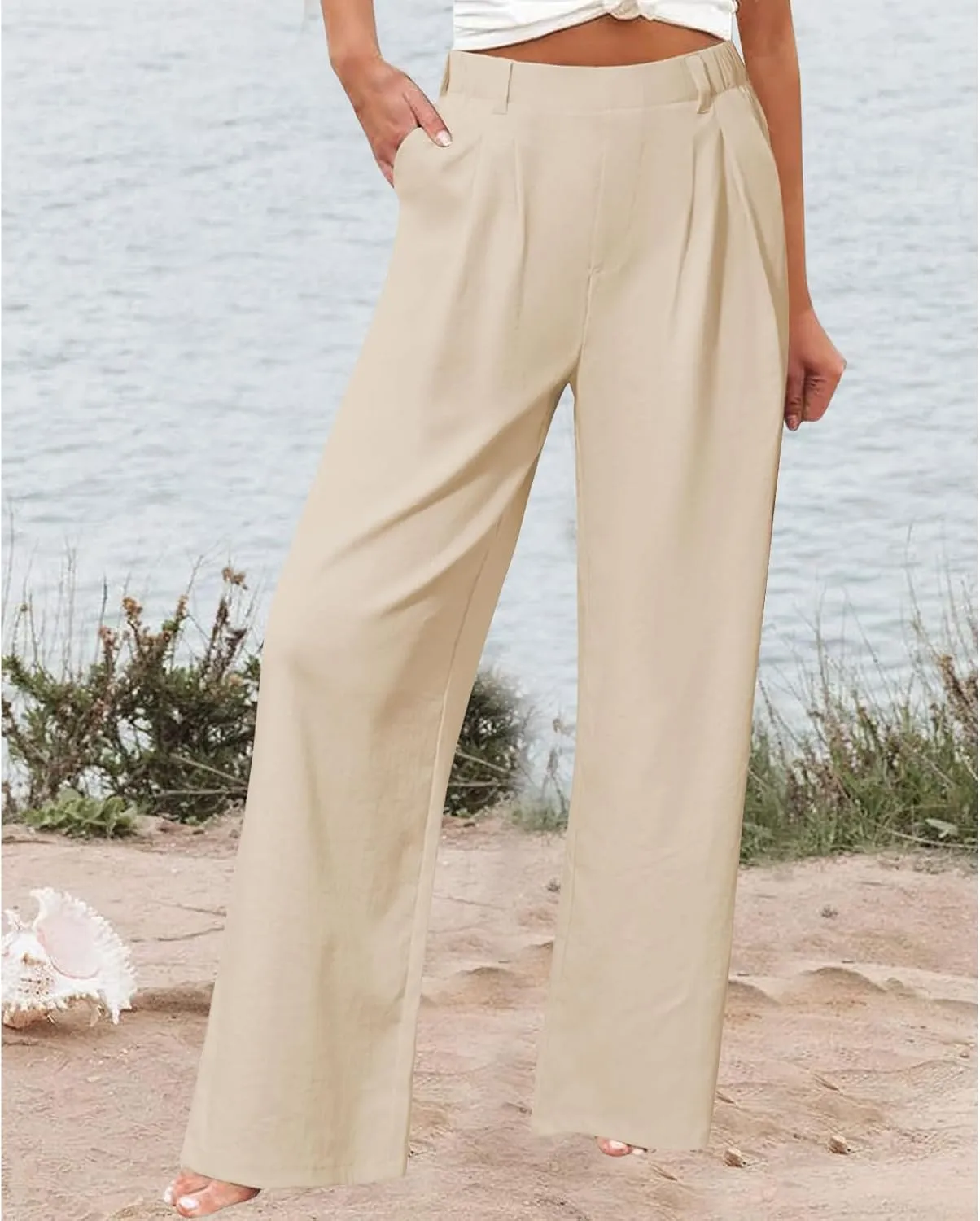 Womens Work Pants Business Casual High Waisted Wide Leg Dress Trousers Office Slacks with Pockets